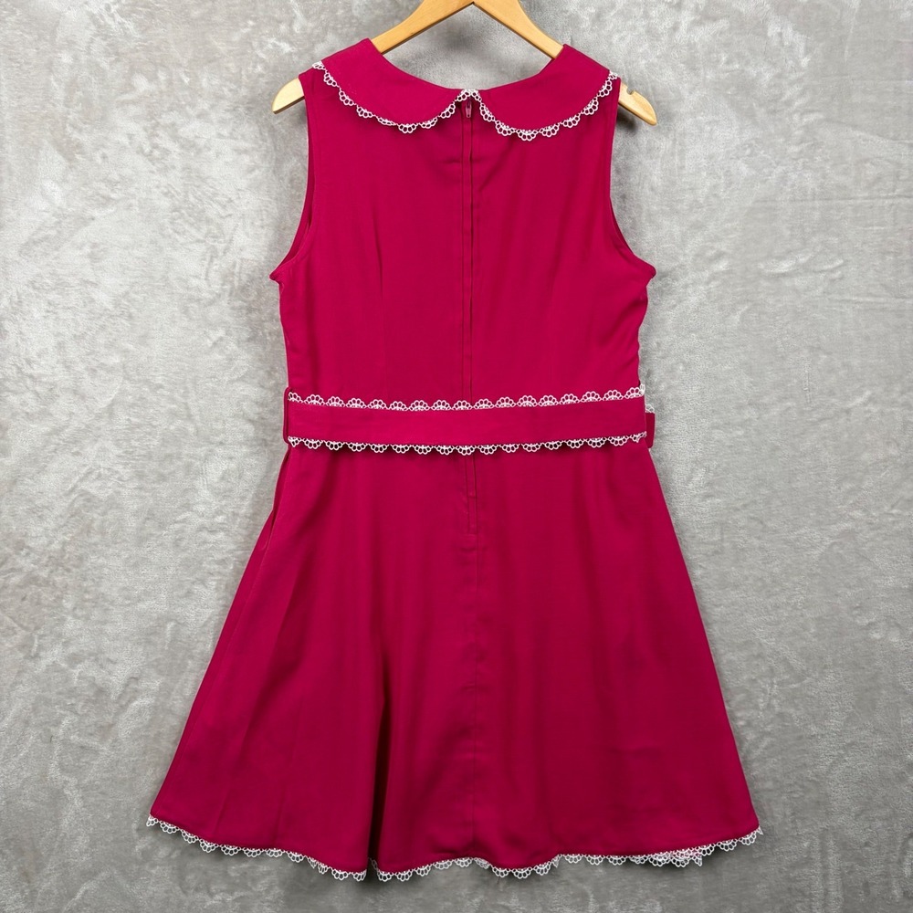 Voodoo Vixen Dress US 10 Pink Peter Pan Collar Belted Swing Retro Romantic - Picture 3 of 13